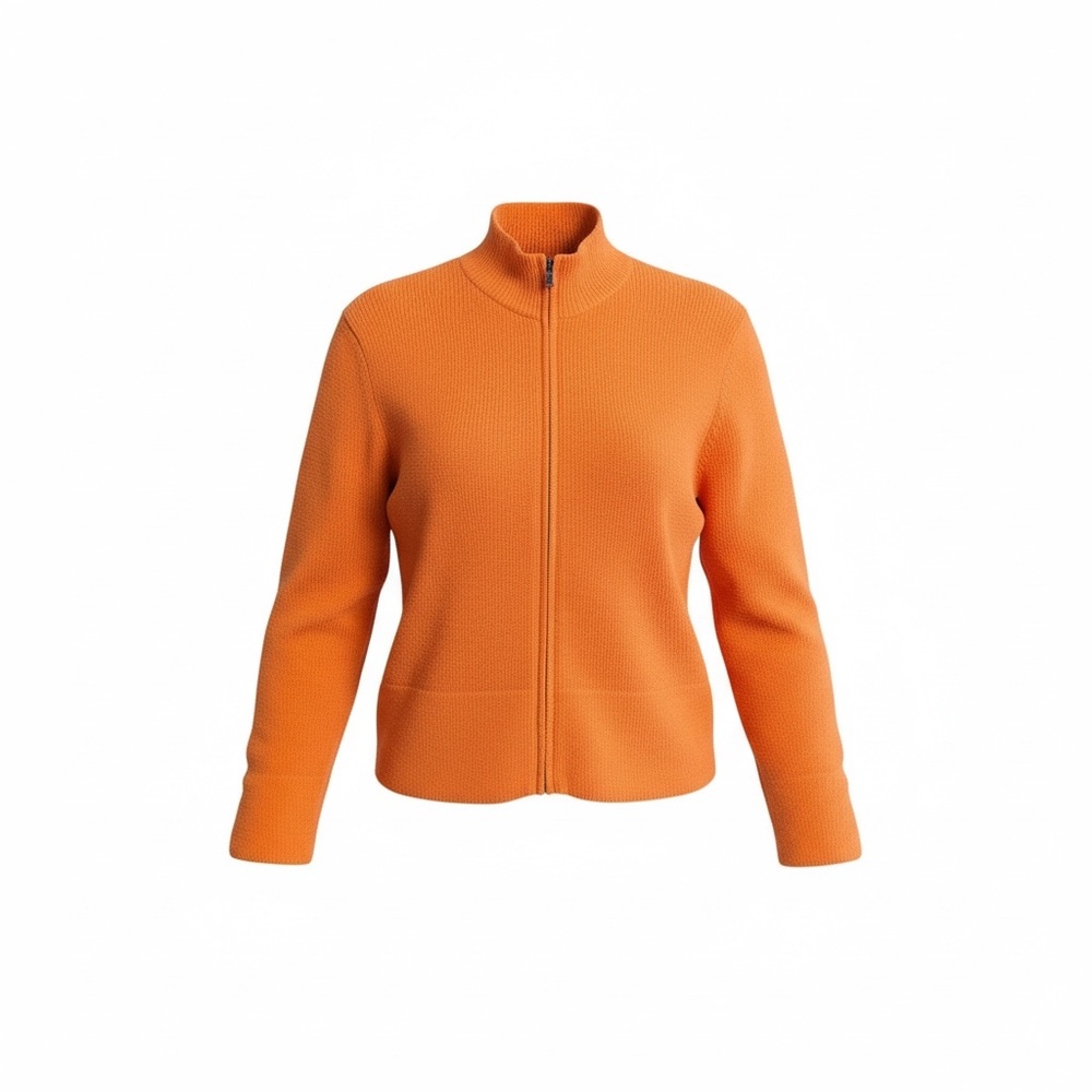 Eileen Fisher Cable Knit Zip Up Cardigan Burnt Orange Size PM